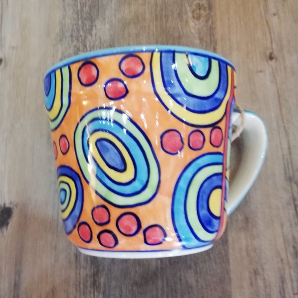 Keramiktasse XL Kaffeetasse orange bunt innen blau GZ-3156