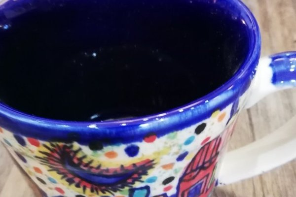 Keramiktasse XL Kaffeetasse blau gelb bunt 3658