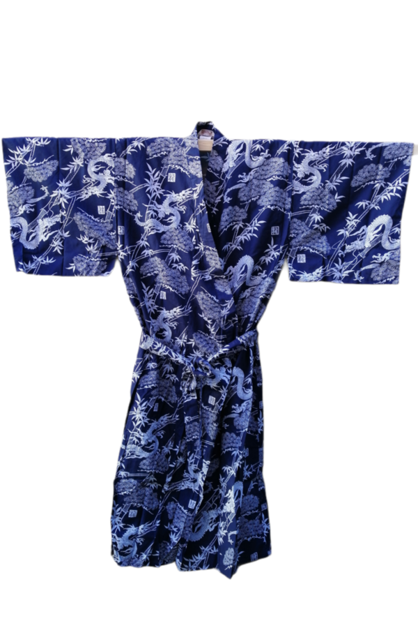 Kimono Japan 527 blau weiße Drachen Gr. L