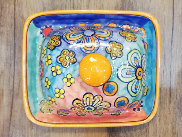 Keramikbutterdose orange bunt 3407